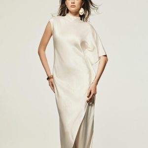 Silky Halter Cowl Neck Gown For Elegant Evenings