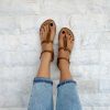 Leather T Strap Sandals Slingback Waxed Brown Color