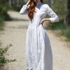 Linen Maxi Dress: White Buttons Casual Shirt Style
