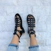 Black Sandals Leather Gladiator With Silver Studs Summer