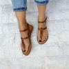 Leather T Strap Sandals Slingback Waxed Brown Color