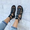 Black Sandals Leather Gladiator With Silver Studs Summer