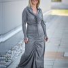 Gray Hooded Maxi Dress For Women Cotton Long