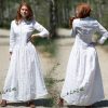 Linen Maxi Dress: White Buttons Casual Shirt Style
