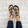 Black Leather Gladiator Sandals Greek Summer Shoes.