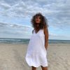 Minimalist White Linen Tunic Dress Sleeveless Summer Beach