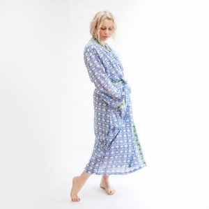 Plus Size Long Hand Block Print Kimono Robe