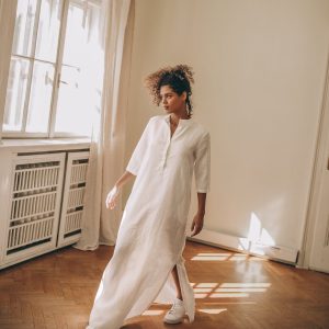 Linen Dress Maxi Kaftan Long Sleeve Plus Size