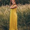 Mustard Yellow Linen Dress Summer For Women Romantic