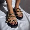 Black Leather Platform Sandals Summer Shoes Buckle Strap